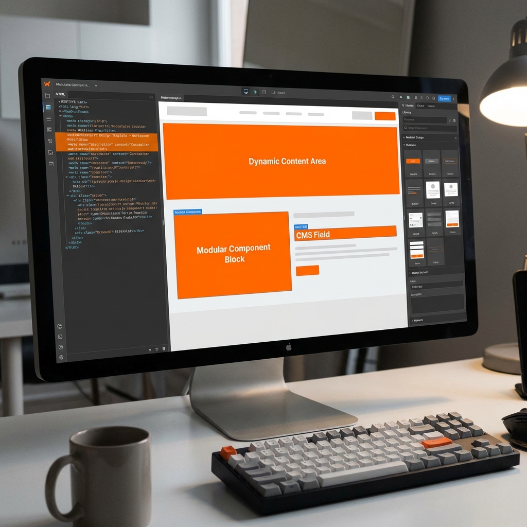 Interface de conception de templates optimisés pour le SEO programmatique avec zones de contenu dynamique