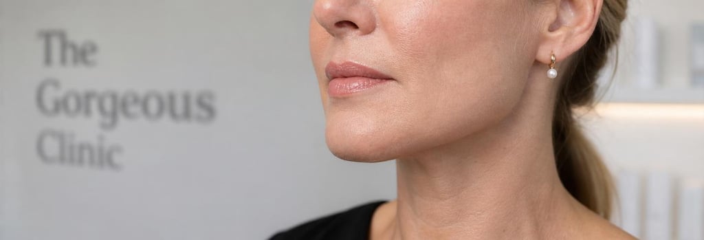 Photorealistic close-up of an age-appropriate jawline and cheek in soft clinical lighting, shallow depth of field, natural skin texture visible, focus on contours and tissue planes, no dramatic retouching, elegant editorial composition.