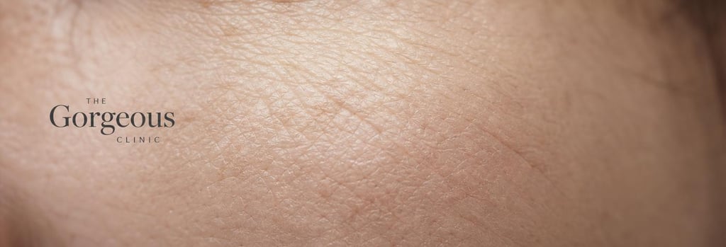 Photorealistic macro image of mature skin texture showing fine lines and pores, soft clinical lighting, editorial calm composition, single focal point on skin texture, no people, premium medical aesthetic detail.