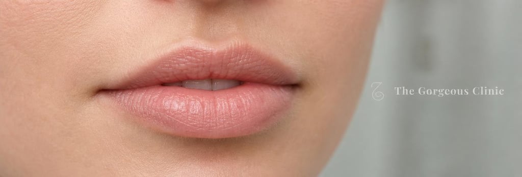 Photorealistic close-up of lips in soft clinical lighting showing natural texture, slightly parted, neutral expression, shallow depth-of-field, no exaggerated fullness, elegant medical-aesthetic composition.
